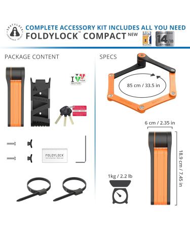 Foldylock Compact Bicycle Lock - Patented Lightweight High Security for eBike & Scooter - 85 cm Peach - Buy Online on GoSupps.com