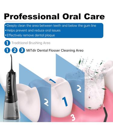 MiTdir Water Dental Flosser Oral Irrigator - 5 Jet Tips, 4 Modes, IPX7 Waterproof, 300ML Tank - Portable Cordless Teeth Cleaner for Home & Travel (Black) - Buy Online on GoSupps.com