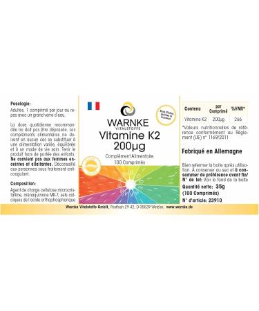 Vitamin K2 200g - 100 tablets - Vegan- Menaquinone MK-7 | Warnke Vitalstoffe - Quality German pharmacies - Buy Online on GoSupps.com