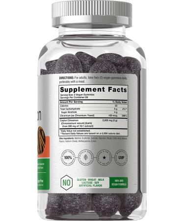 Organic Sugar Free Ceylon Cinnamon Gummies 2000mg | 120 ct | Vegan, Non-GMO, Gluten Free | Natural Cinnamon & Vanilla Flavor | Horbaach - Buy Online on GoSupps.com