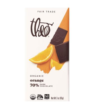 Theo Chocolate Orange Organic Dark Chocolate Bar, 70% Cacao, 12 Pack | Vegan, Fair Trade 3 Ounce (Pack of 12)