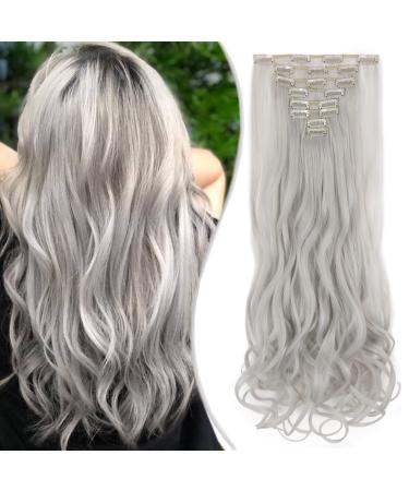 Sego clip in extensions 8 parts set 18 clips hair extension 60cm hair part synthetic wavy natural silver gray 24 (60cm) -140g silver gray - Buy Online on GoSupps.com