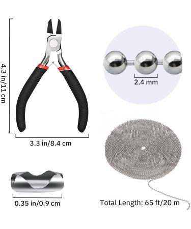 65 Ft Stainless Steel Ball Chain Set with 40 Connectors & Plier - Silver 2.4mm Diameter for Necklace & Key Chains - Buy Online on GoSupps.com