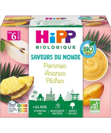 HiPP - Saveurs du Monde - Pommes Ananas P ches - Coupelles 4x100g - Lot de 6 - BIOLOGIQUE Pommes Ananas P ches - Lot de 6 24x100g - Buy Online on GoSupps.com