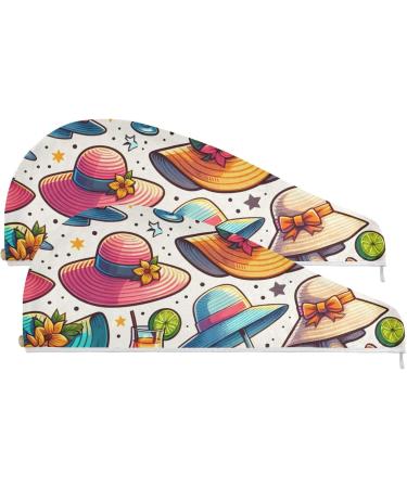 Summer Hats Juice Hair Towel 2 Pack - Super Absorbent Quick Dry Hair Turbans for Women & Girls - Ultimate Hair Drying Solution - Buy Online on GoSupps.com