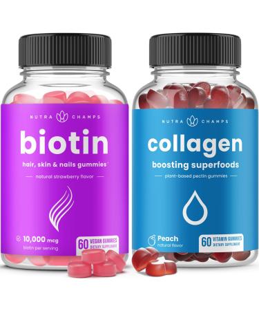 NutraChamps Biotin Gummies and Collagen Boosting Gummies 2 Pack Bundle