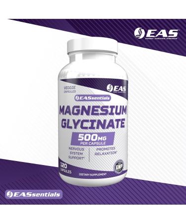 EAS Magnesium Glycinate 500mg | Nervous System & Muscle Function | Relaxation Support | Easy to Digest | Gluten Free, Non GMO, Vegetarian | 120 Veggie Capsules - Buy Online on GoSupps.com