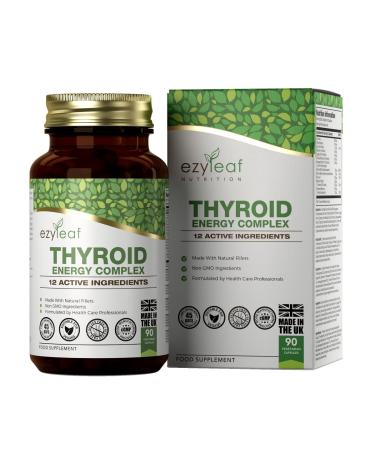 Ezyleaf Thyroid Complex | L Tyrosine Thyroid Support Supplement with Ashwagandha Iodine Zinc Kelp Sea Moss Potassium Iodide Guggul Extract & Selenium | 90 L-Tyrosine Capsules | UK ISO Certified