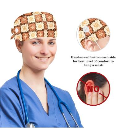 Multicoloured Floral Surgery Cap with Buttons and Bow - Elegant Bouffant Cap for Women with Long Hair - Buy Online on GoSupps.com