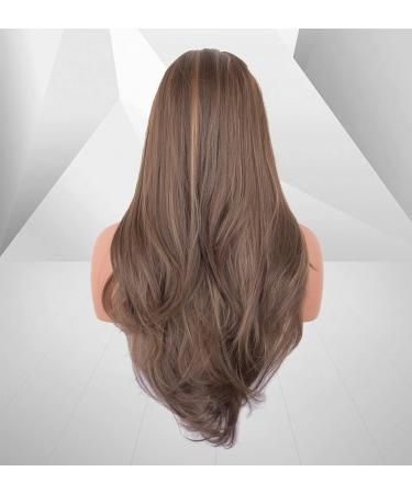 Vebonny 22-Inch Dark Brown & Blonde Highlights Lace Front Wig - Synthetic Straight Wig #097 - Buy Online on GoSupps.com