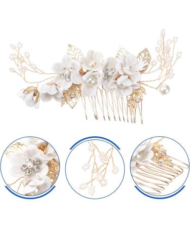 Flower fascinator Bride Wedding Hair Comb Flower Combs for Hair Rhinestone Pearls Leaf Hair Piece Crystal Hair Side Comb for Women and Girls Rosy One Size White - Buy Online on GoSupps.com