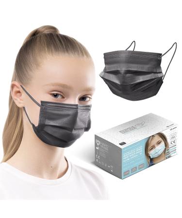 HARD 100 pcs Medical Grade Face Masks Type IIR EN14683 Made in Germany 99% BFE Face Covering Non-Sterile mouth & nose Protection comfortable Earloop Mask Kids - Black Children 100 pieces Black