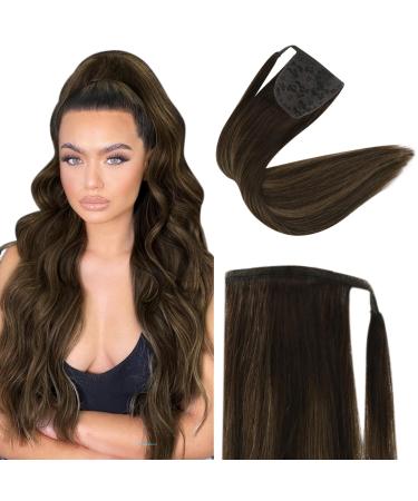 Fshine Balayage Brown Ponytail Extension Real Hair Straight Soft Remy Ponytail Extensions Human Hair Balayage Dark Brown Faded to Maroon Highlight with Dark Brown Extensions 45cm 80g #2/8/2 4.pony#2/8/2 18 inch