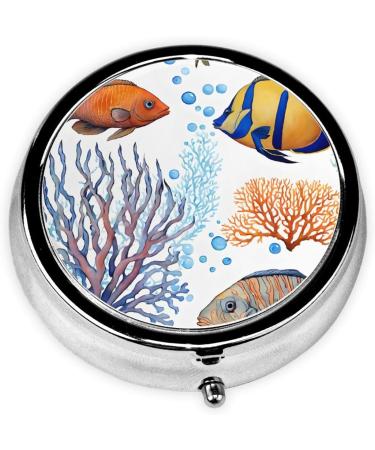 Colorful Fish Round Pill Box | 3 Compartment Mini Travel Pill Organizer for Vitamins & Medications - Buy Online on GoSupps.com