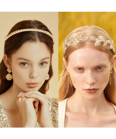 BOYIVI 7 PCS Gold Metal Headbands for Women Girls - Pearl Hairbands with Leaf Decor - Bridal Wedding Hair Accessories - Buy Online on GoSupps.com