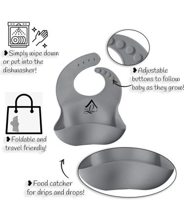 Bamboo Weaning Set + Toothbrush Teether | Baby Luxe 10 Piece Divided Suction Tableware Set for Self Feeding | Charcoal Grey - Buy Online on GoSupps.com