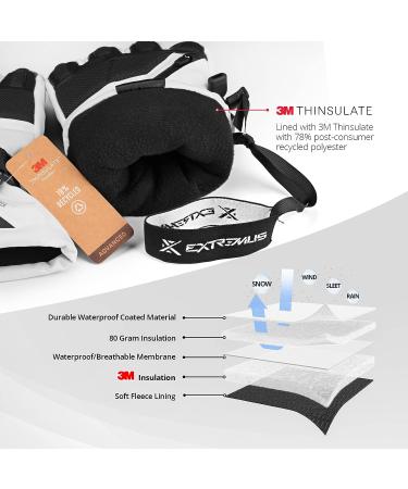 Extremus Outlook Peak Ski Gloves | Warm 3M Thinsulate Snow Gloves | Waterproof & Windproof | White - Medium - Buy Online on GoSupps.com