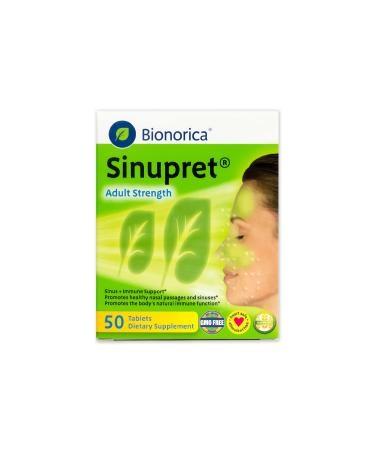 Sinupret Adult Strength Sinus + Immune Support All Natural, Fast Acting Herbal Nasal Passage & Immunity Boost Supplement with Verbena & Elder Flower - 50 Tablets