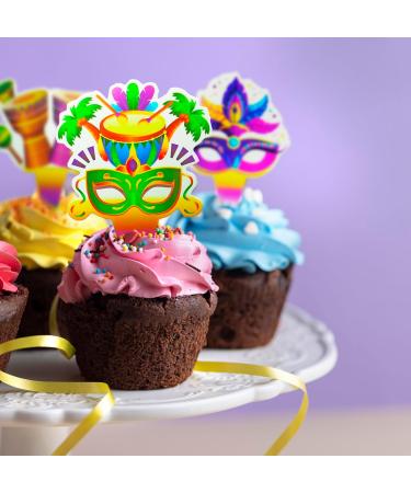 24Pcs Mardi Gras Cupcake Toppers Masquerade Party Decorations for Mardi Gras - Buy Online on GoSupps.com