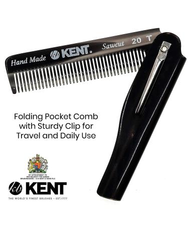 Kent 20T Black Graphite Handmade Folding Pocket Comb for Men - Fine Tooth Hair Comb for Grooming Hair and Beard - Made in England - Buy Online on GoSupps.com