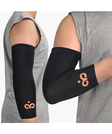 INDEEMAX Copper Elbow Brace Compression sleeve 1 Pair for Tendonitis and Tennis Elbow  Copper Infused Sleeve Support for Men and Women  Tendonitis Bursitis Pain Relief for Golfers  Arthritis Medium