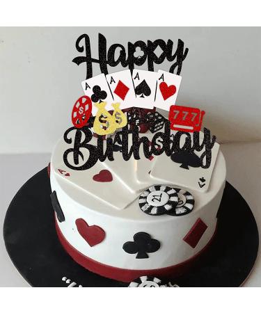 Casino Cake Topper - Poker Chips Player Happy Birthday Decoration for Las Vegas Night Party - Buy Online on GoSupps.com