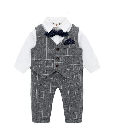 famuka Baby Boys Gentleman Suits Blazers Toddler Tuxedo Clothing Set 80 Grey