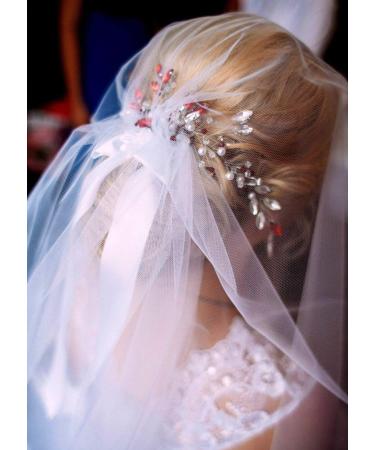 Aimimier Bridal Red Crystal Hair Comb Ruby Hair Vine with Pearl - Wedding Hair Accessories - Buy Online on GoSupps.com