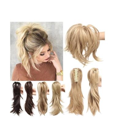 Ponytail Extensions Claw Clip Ponytail Hair Extensions Synthetic Bendable Metals Messy Bun Hair piece 12 Inch Wavy Curly Fake Hair Ponytail Extensions for Women (Color : Dark brown Size : 12inches 12inches Dark brown