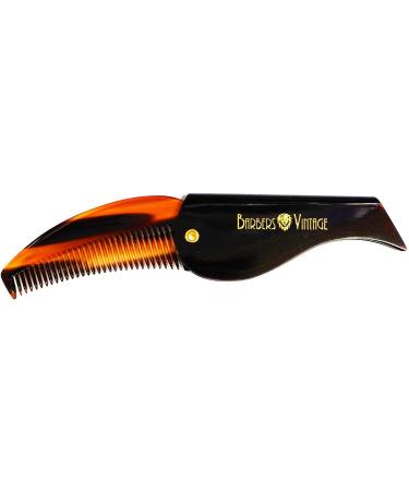 Barbers Vintage Folding Comb (Tortoise Shell Finish). Deluxe Handmade Pocket Flip Comb for Men. Perfect Grooming Beard & Moustache Comb. (Small)