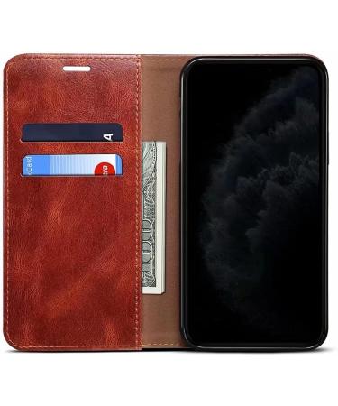 Shop the Best iPhone 15 Plus Leather Case - Protective Folio Flip Cover with Card Compartment | Brown Cell Phone Case - Buy Online on GoSupps.com