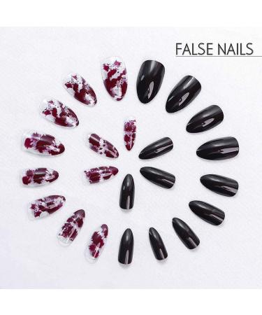 Stiletto Punk Witches Press on Nails Black and Red Flame Marble Full Cover Glossy False Nails (24 PCS) - For Women and Girls - Buy Online on GoSupps.com