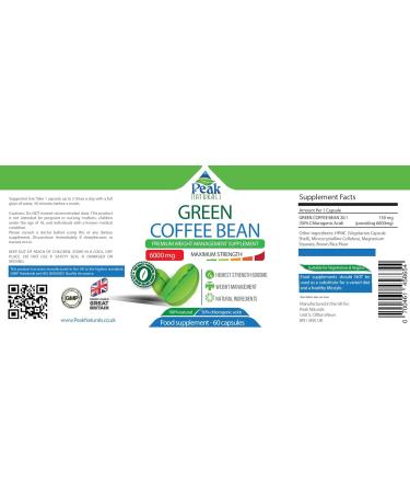 Peak Naturals Green Coffee Bean Capsules - All Natural Weight Management Supplement - Made in UK - Vegan Friendly - 60 Capsules - Buy Online on GoSupps.com