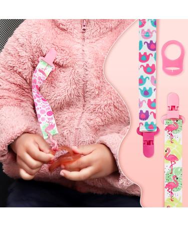 4 Pack Pink Pacifier Clips for Girls | Silicone Binky Clips with Adapters for Teething Toys | Baby Shower Gift - Buy Online on GoSupps.com