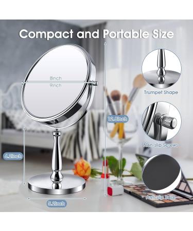 Zelaxy 8 Large Makeup Vanity Mirror | Double Sided 1X 10X Magnification | 360 Swivel Round Mirror with Stand | High Definition | Chrome Finish | Silver - Buy Online on GoSupps.com