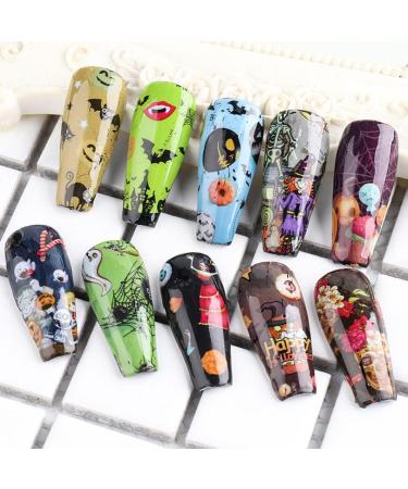10 Sheets Halloween Nail Foil Transfers Stickers Pumpkin Spider Skull Ghost Witch Nail Decals Festival Party Supplies Decoration Manicure Tips Wraps. - Buy Online on GoSupps.com
