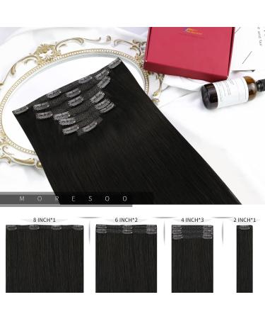 Moresoo Clip In Extensions - Real Remy Human Hair 60cm Long Natural Black #1B 120g 7 Pieces - Perfect Clip-In Hair Extensions for Volume & Length - Buy Online on GoSupps.com