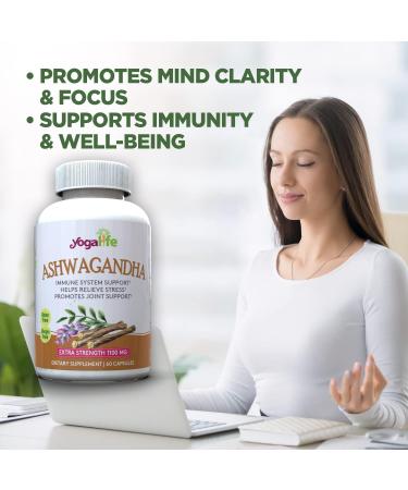 Yoga Life Ashwagandha Capsules - Immune System & Stress Support - 1100mg High Potency - 60 Capsules - Buy Online on GoSupps.com