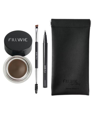 Eyebrow Pomade Stamp Microblading 2 Tip Liquid Eyebrow Pen Eye brow Kit with Angled Spoolie Brush and PU Pouch for Travel (Dark Brown) Dark Brown Kit