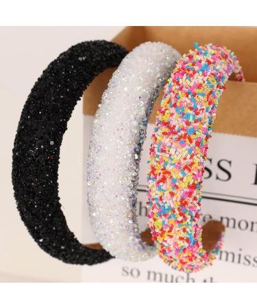 3Pcs Rhinestone Padded Headbands for Women - Wedding, Birthday, Prom, Pageant - Hair Accessories - Black, White, Multicolour - Buy Online on GoSupps.com