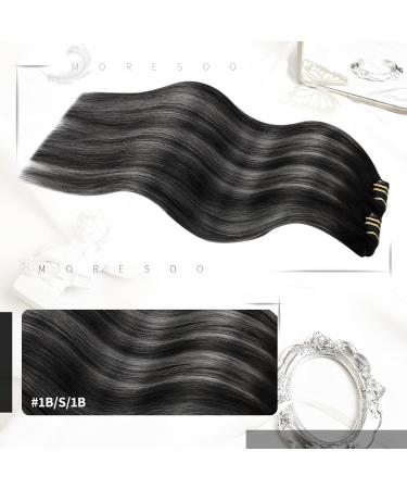 Moresoo Balayage Black and Silver Clip in Human Hair Extensions 20 Inch 7 Pieces/120g #1B/Silver/1B - Buy Online on GoSupps.com