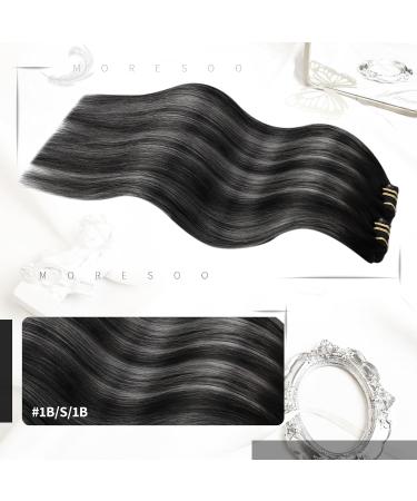 Moresoo Remy Real Hair Extensions - Clip-In Black Silver Ombre 7PCS 120g 45cm - High-Quality Real Hair Extensions - Buy Online on GoSupps.com