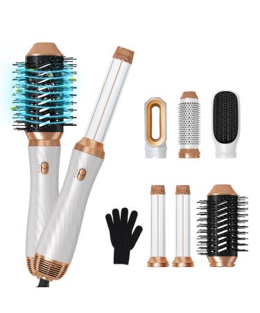 Hot Air Brush Yitrust 6 in 1 Hair Dryer Brush 2023 Negative Ionic Detachable Hair Styling Tool Set Round Hot Air Straightener Brush Volumizer Air Curler Wand Brush Blow Dryer Set 01-white-623