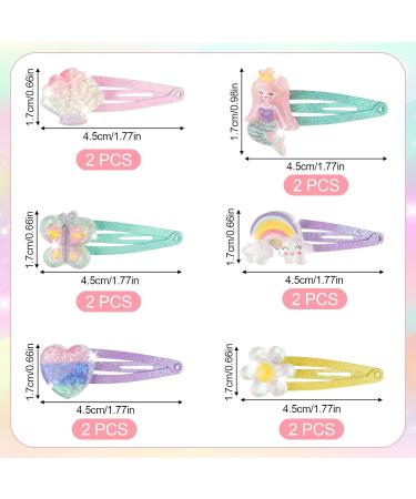 6 Pairs Multi-Colored Hair Clips for Girls - Mermaid Butterfly Rainbow & Flower Accessories | Perfect Birthday Party Gift - 12 Pack - Buy Online on GoSupps.com