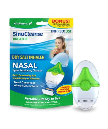 SinuCleanse Inhalo Nasal Dry Salt Inhaler 100% All-Natural Salt Crystals Help You Breathe Easier Includes 1 Portable Upper Respiratory Inhaler with Replacement Cartridge and Vapor Rod