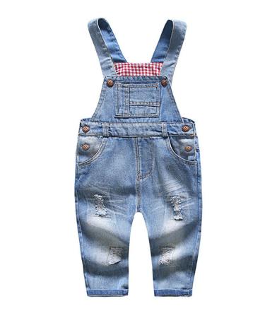 KIDSCOOL SPACE Baby & Little Boys/girls Water Washed Ripped Soft Denim Overalls 18-24 Months Blue-1947