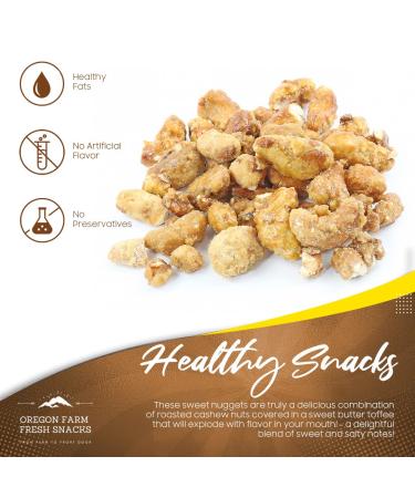 Oregon Farm Fresh Butter Toffee Cashews - 22oz Sweet and Crunchy Nut Snacks for School, Office, and Road Trips - Buy Online on GoSupps.com