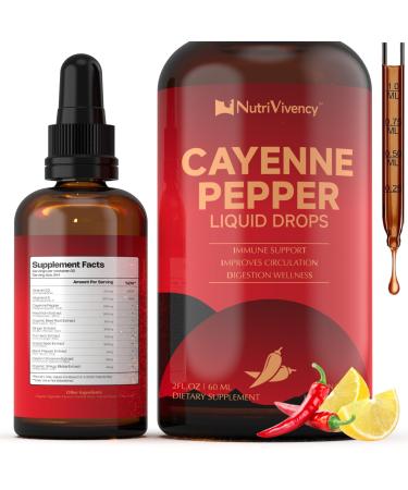 Cayenne Pepper Liquid Drops Cayenne Pepper Supplements with Hawthorn Berry Beet Root Powder Turmeric Vitamin K2 D3 Ceylon Cinnamon Black Pepper Organic Ginkgo Biloba 2 Fl Oz