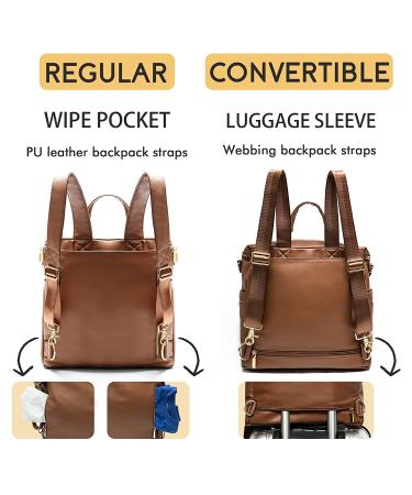 Miss Fong Large Leather Diaper Bag Backpack | 16 Pocket Organizer with Changing Pad & Insulated Pockets | Stroller Straps | Convertible Brown - Buy Online on GoSupps.com