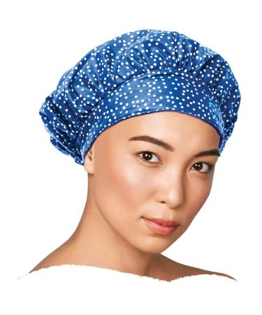TIARA Luxury Shower Cap for Women  Terry Lined  Leak-Free  Waterproof  Large  Reusable  Sustainable Shower Cap   for all Hair Lengths/Styles   Also Works as a Deep Conditioning Cap   Dots Blue